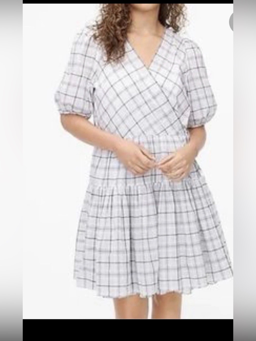 J.CREW 100% Cotton grey & white puff sleeve wrap dress